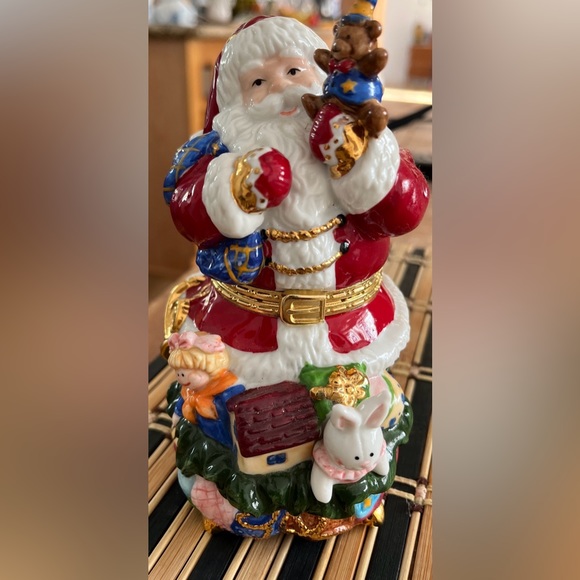 Traditions Christmas Porcelain Hinged Santa Claus Trinket Box 1999 Used
